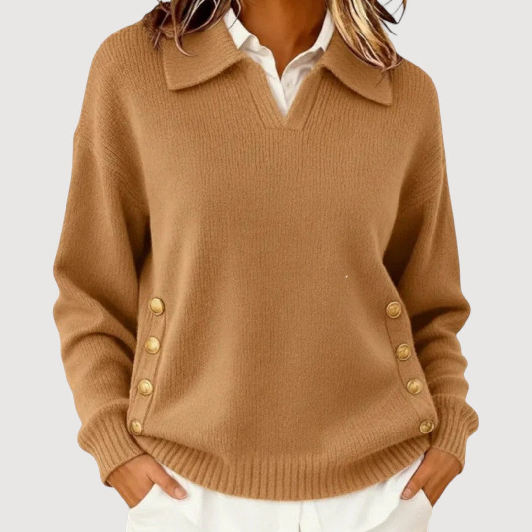 Eleganter Strickpullover mit Knopfdetail am Kragen – Produktansicht 1