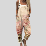 Bequeme Latzhose mit Aquarell-Rosen in Creme – Produktansicht 1