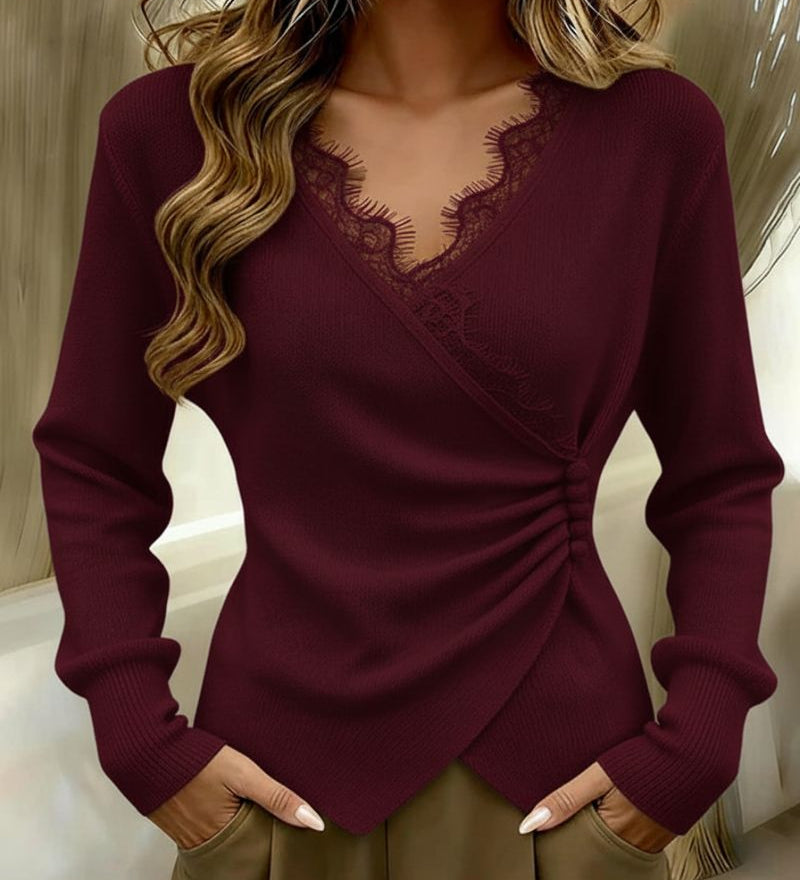 Stricktop mit V-Ausschnitt, Knotendetail – Produktansicht 4