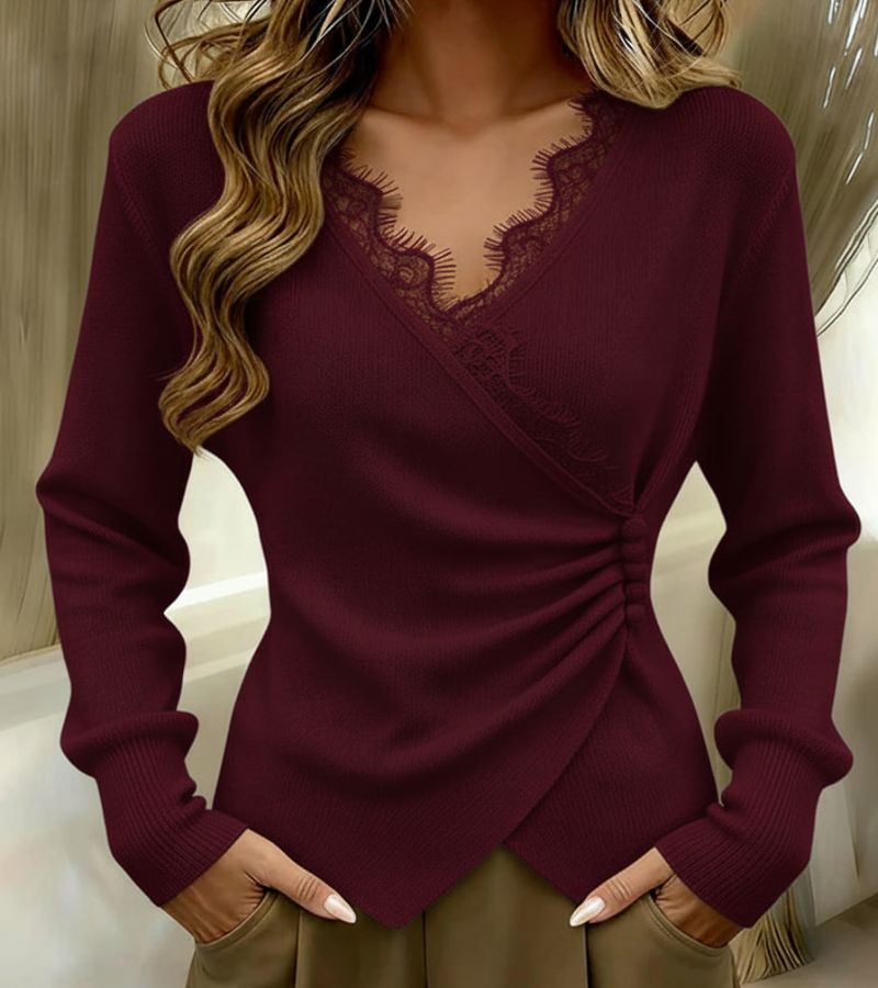 Stricktop mit V-Ausschnitt, Knotendetail – Produktansicht 4