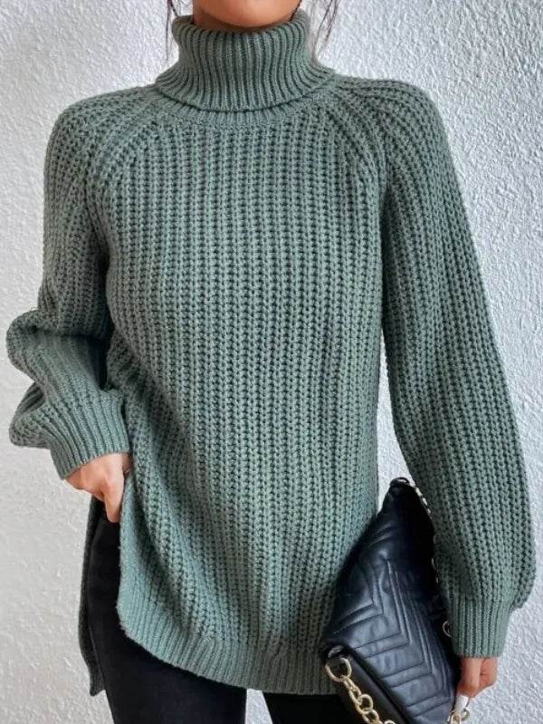 Rollkragenpullover mit Raglanärmeln und Saumschlitz – Produktansicht 6