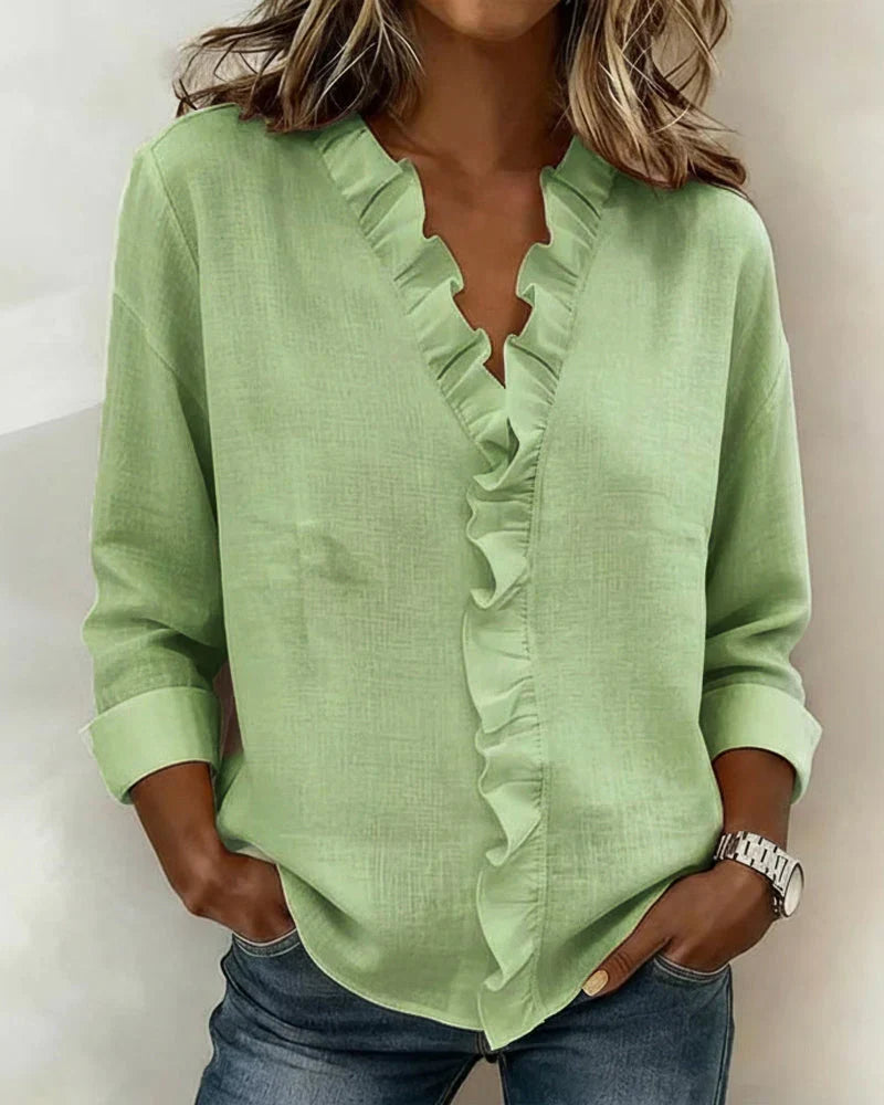 Bluse mit Volantkragen und V-Ausschnitt – Produktansicht 4