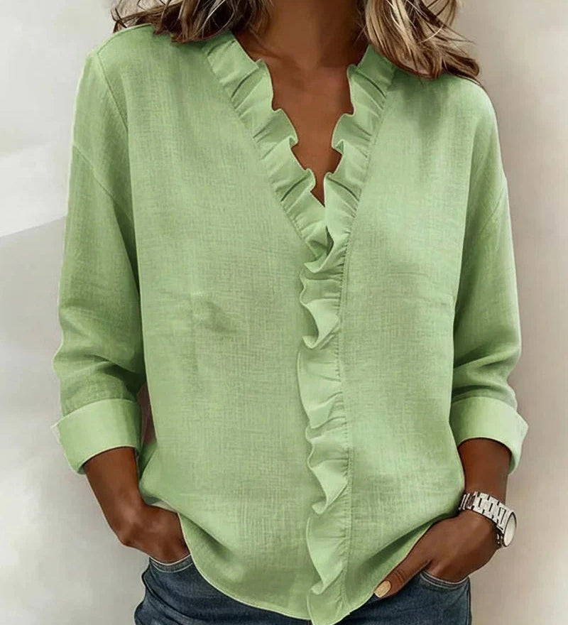 Bluse mit Volantkragen und V-Ausschnitt – Produktansicht 4