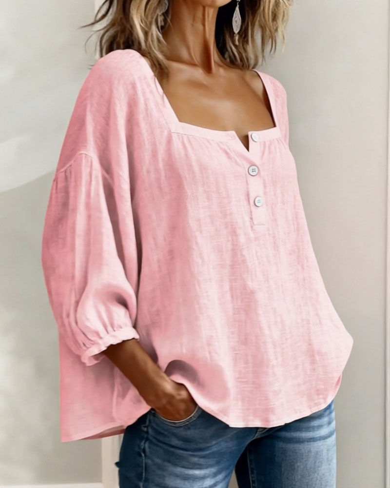 Bluse mit quadratischem Ausschnitt und 3/4-Ärmeln – Produktansicht 13