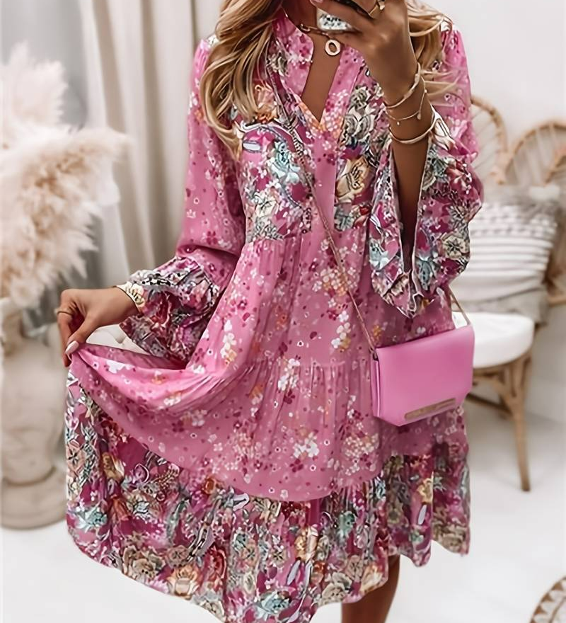 Bequemes Boho-Kleid mit buntem Druck – Produktansicht 2
