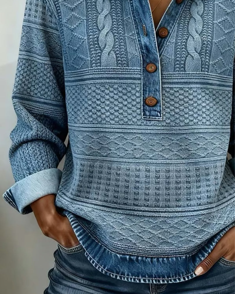 Hemd mit Denim-Effekt und Stricktextur – Produktansicht 5