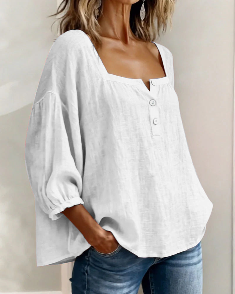 Bluse mit quadratischem Ausschnitt und 3/4-Ärmeln – Produktansicht 16