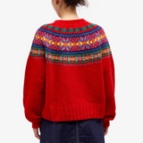 Roter Fair-Isle-Pullover aus dickem Vintage-Strick – Produktansicht 2