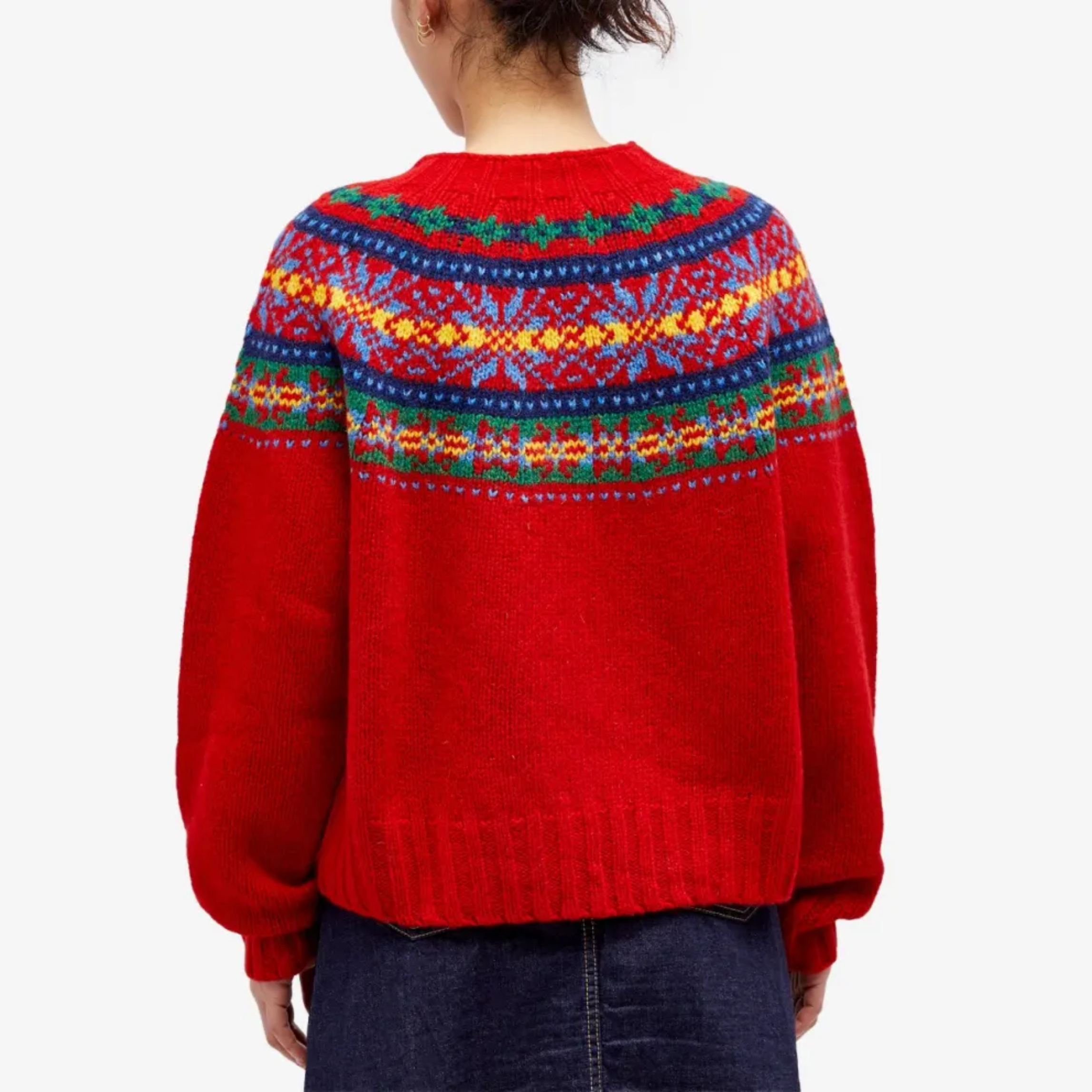 Roter Fair-Isle-Pullover aus dickem Vintage-Strick – Produktansicht 2