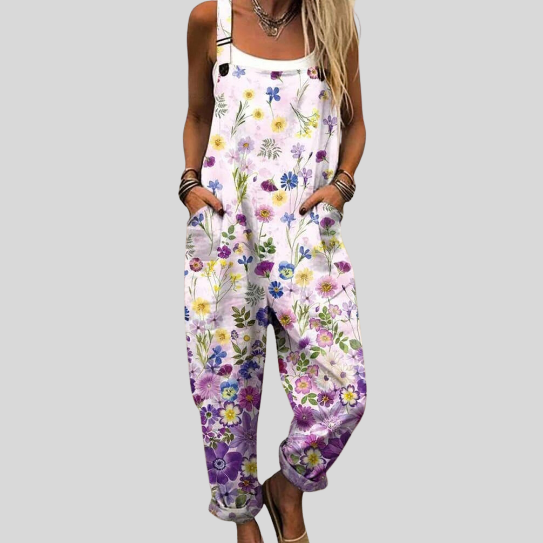 Bequeme Latzhose mit Flieder-Wildblumen – Produktansicht 1