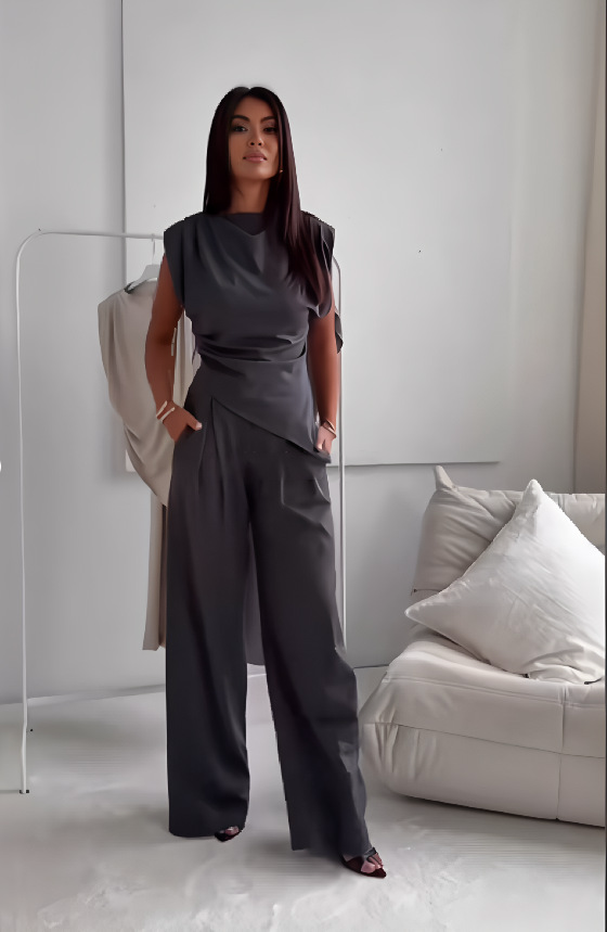 Elegantes Hosen-Set mit asymmetrischer Linie – Produktansicht 2