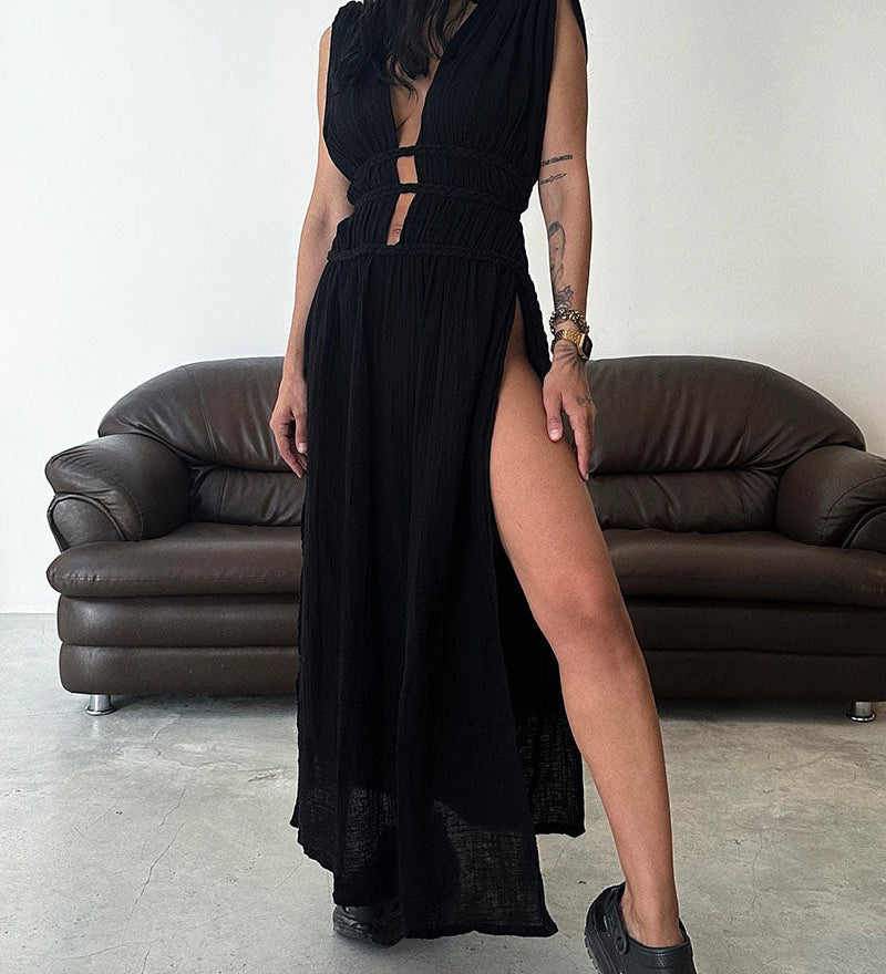 Texturiertes Kleid mit Schlitz – Produktansicht 8