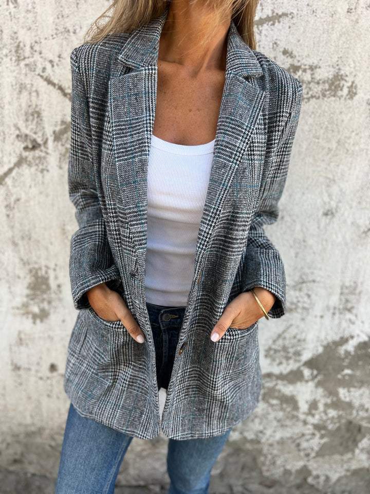 Oversize-Jacke mit kariertem Reverskragen und Knöpfen – Produktansicht 3