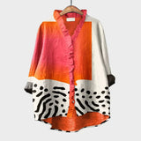 Bluse mit Volants in Koralle und Elfenbein – Produktansicht 2