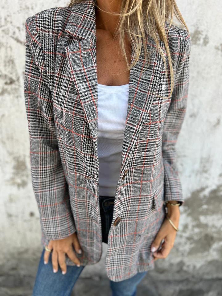 Oversize-Jacke mit kariertem Reverskragen und Knöpfen – Produktansicht 5