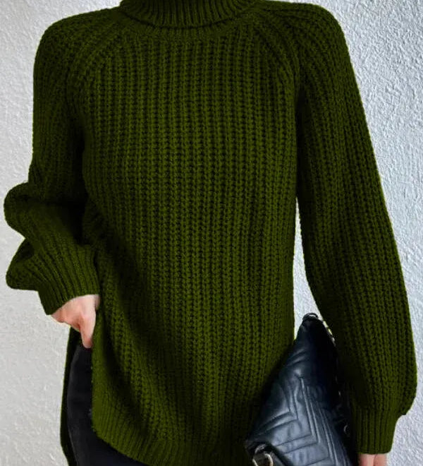Rollkragenpullover mit Raglanärmeln und Saumschlitz – Produktansicht 12