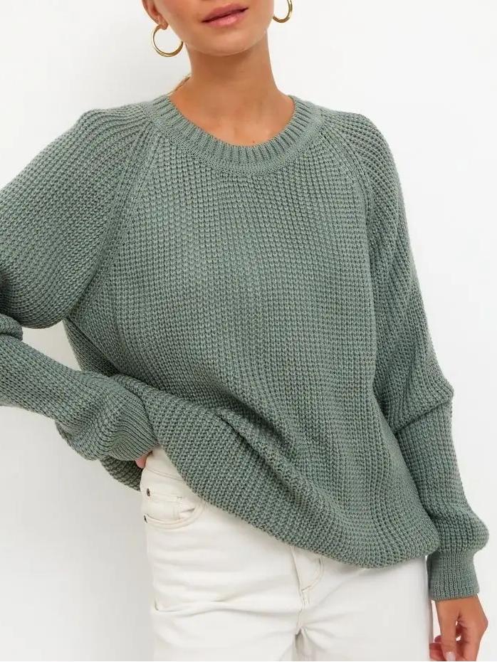 Unifarbener Grobstrick-Pullover in bequemer Passform – Produktansicht 12