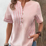 Gestreifte Bluse mit weitem Schnitt und Knopfleiste – Produktansicht 2