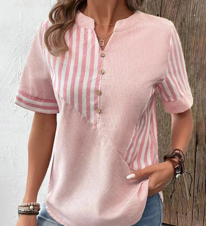 Gestreifte Bluse mit weitem Schnitt und Knopfleiste – Produktansicht 2