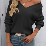 Eleganter Pullover mit V-Ausschnitt und Lochstrick-Ärmeln – Produktansicht 7