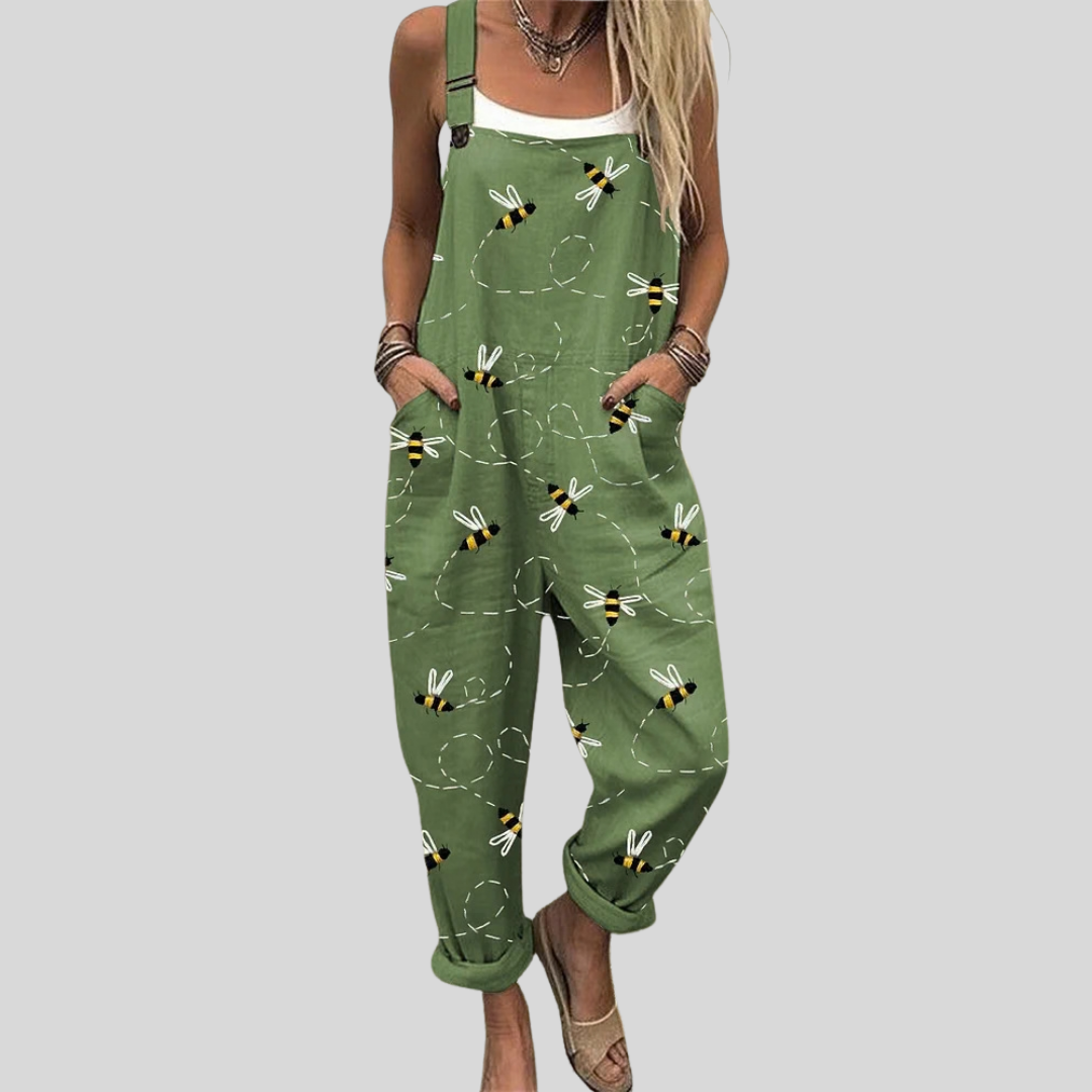 Bequeme grüne Latzhose mit Bienen – Produktansicht 1