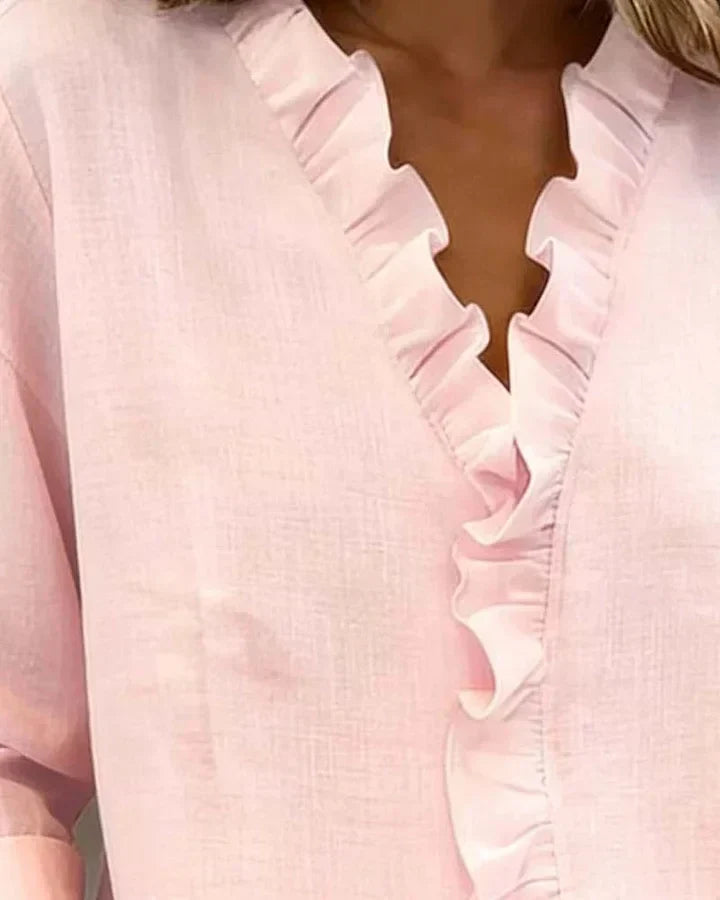 Bluse mit Volantkragen und V-Ausschnitt – Produktansicht 12