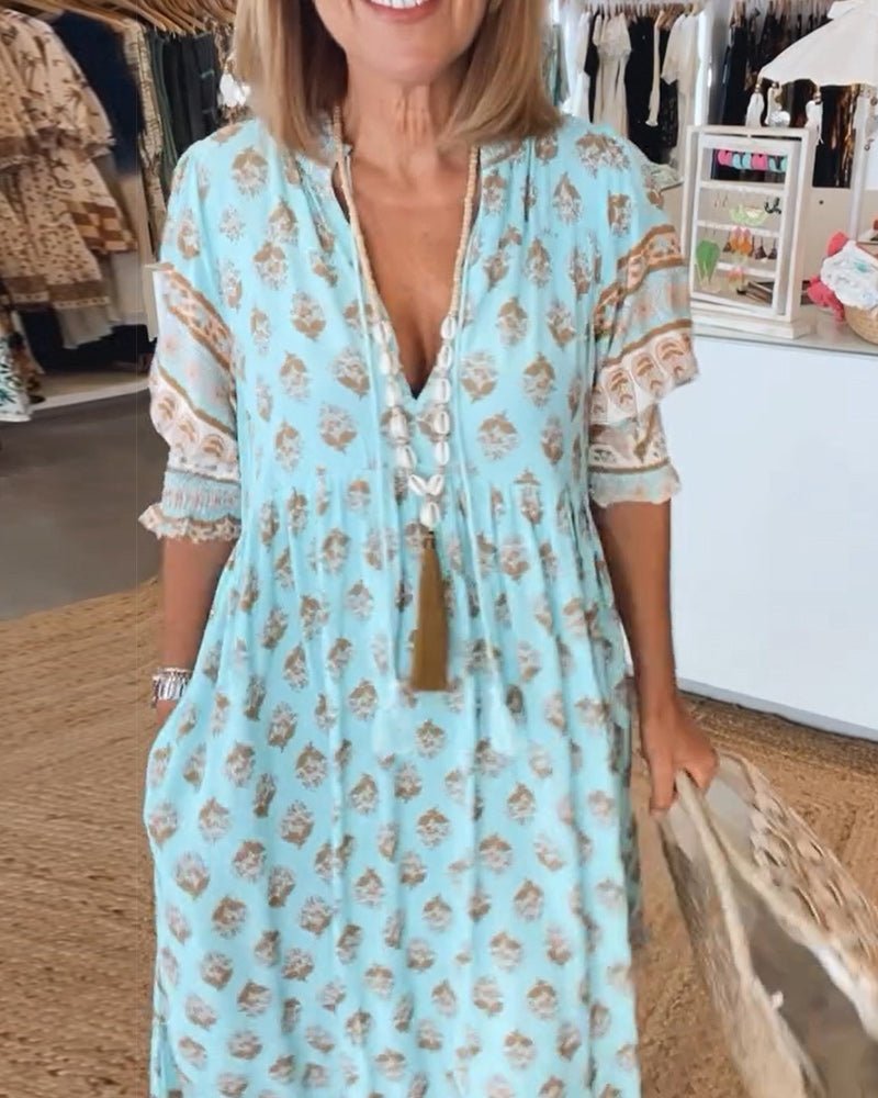 Midikleid mit floralen Mustern und V-Ausschnitt – Produktansicht 3