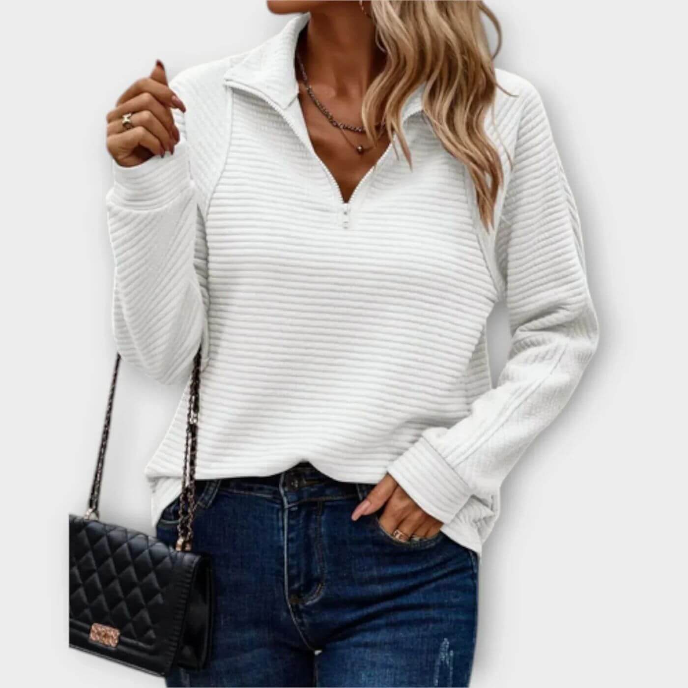 Gerippter Half-Zip-Pullover – Produktansicht 3
