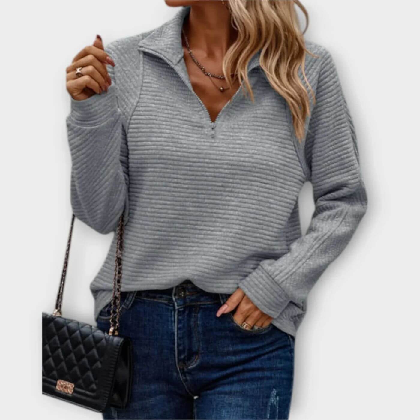 Gerippter Half-Zip-Pullover – Produktansicht 4