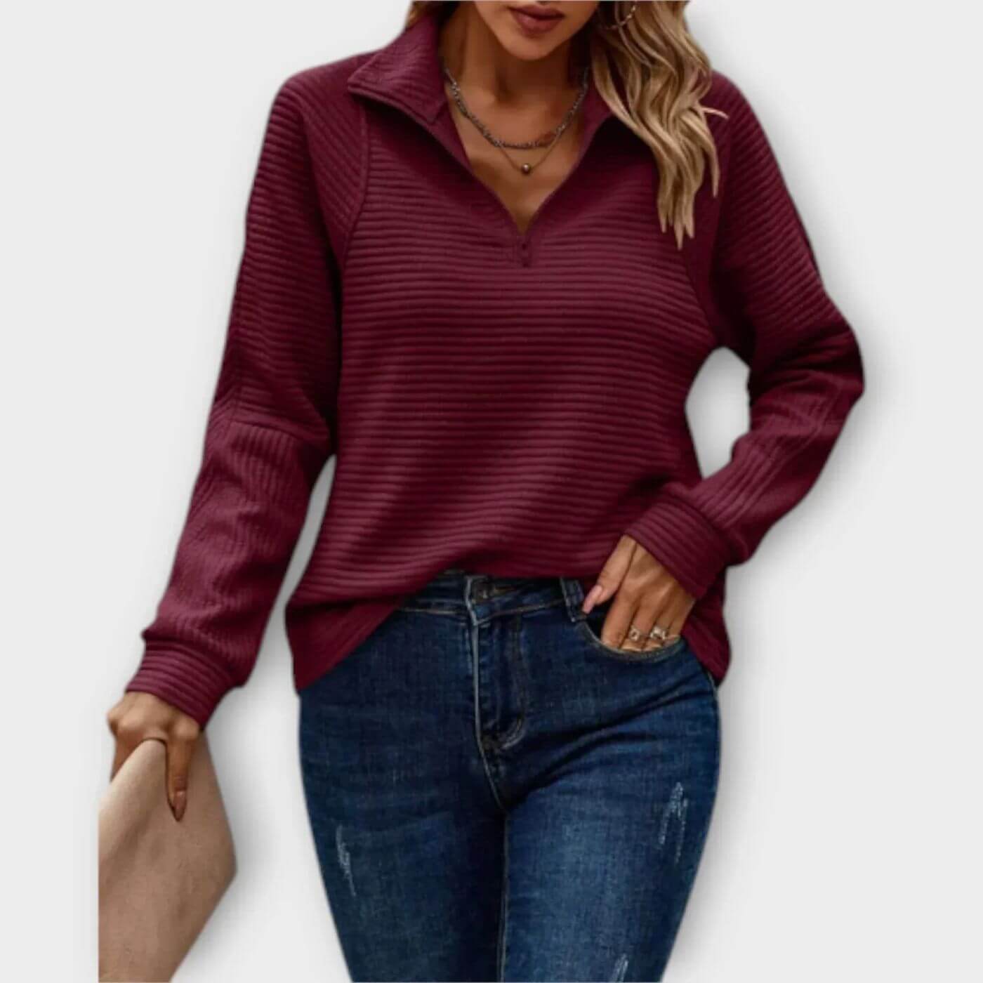Gerippter Half-Zip-Pullover – Produktansicht 6