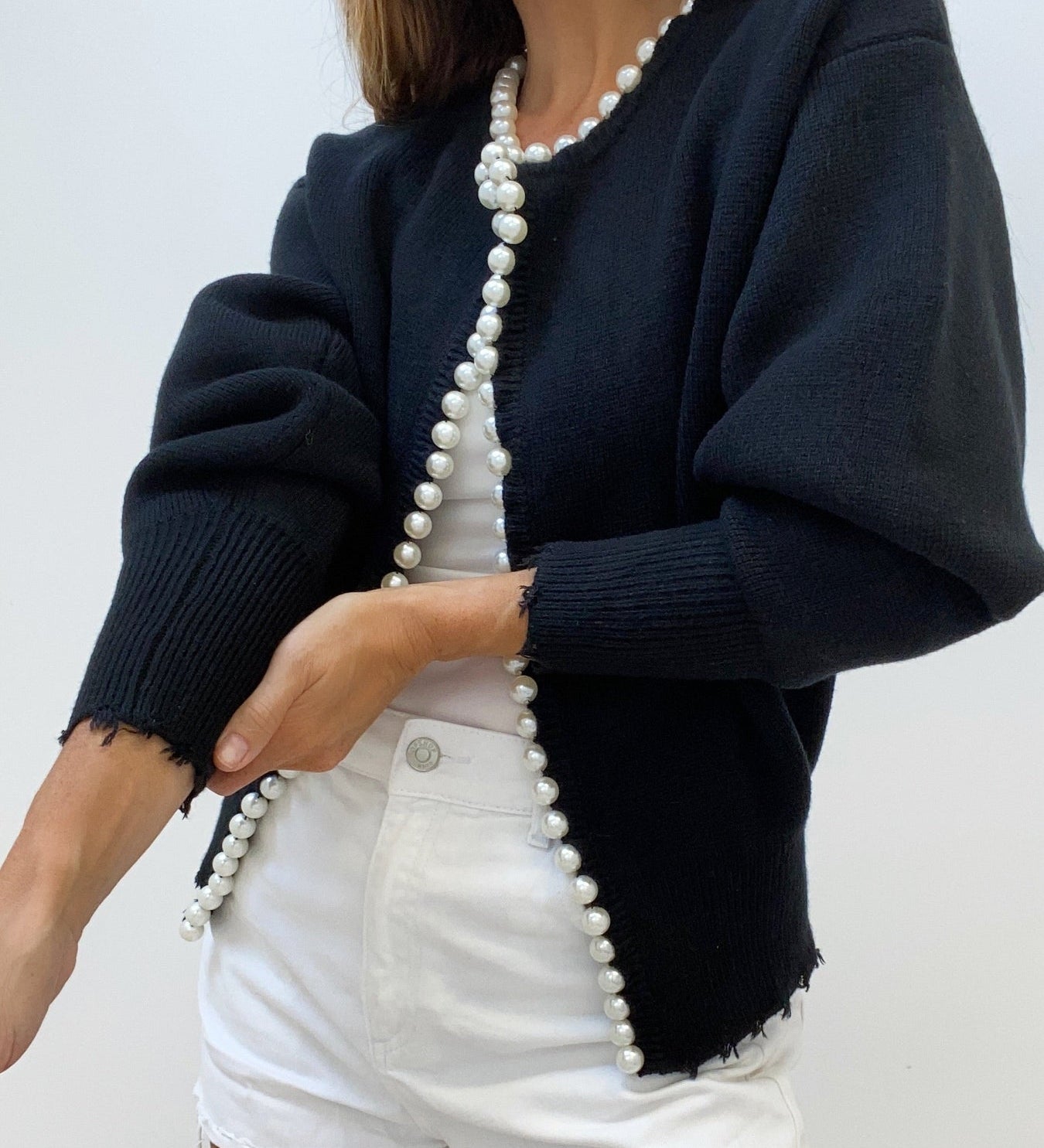 Cardigan mit Perlenverzierung aus Baumwollmischung – Produktansicht 1