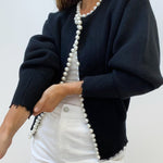Cardigan mit Perlenverzierung aus Baumwollmischung – Produktansicht 1