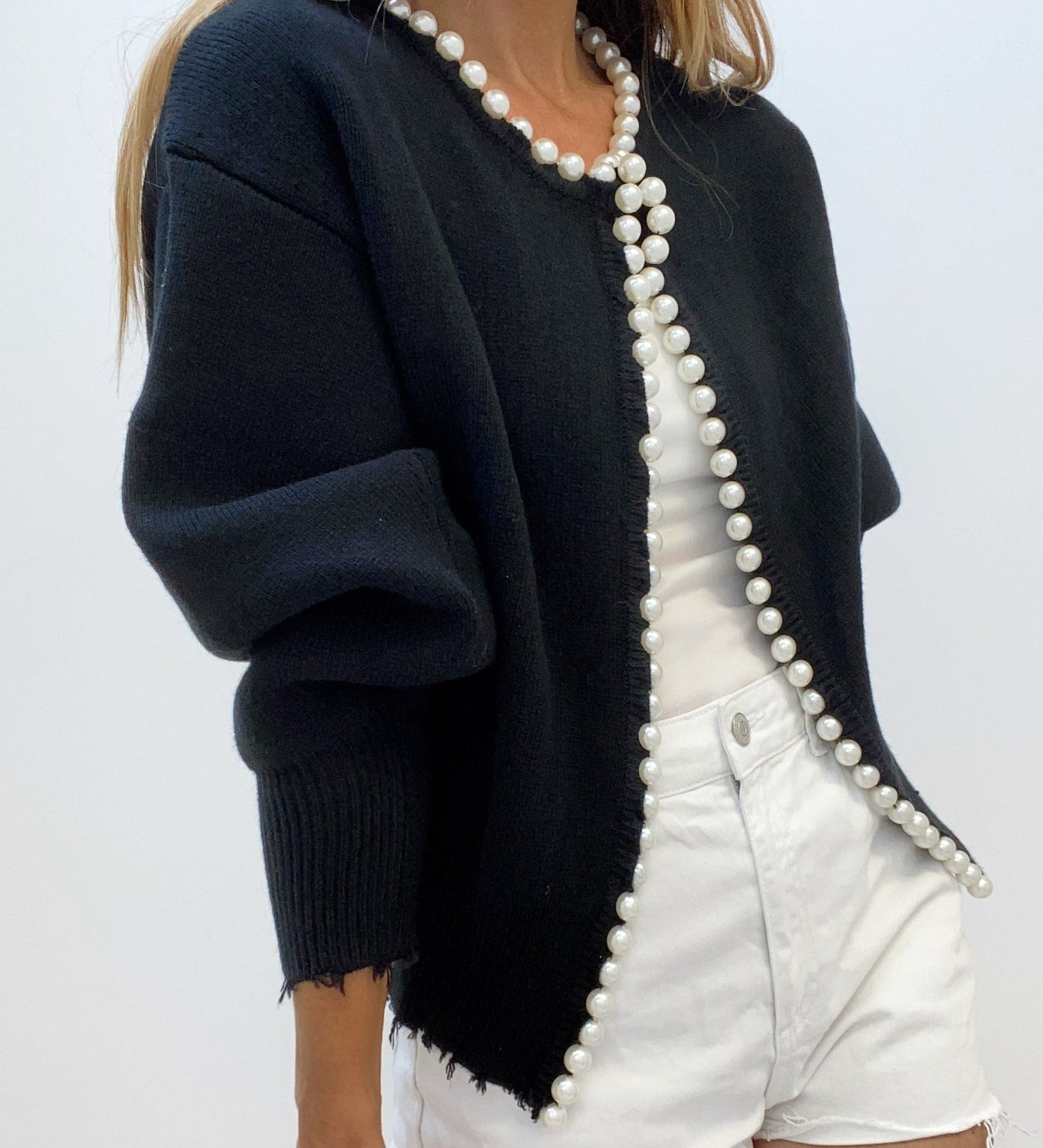 Cardigan mit Perlenverzierung aus Baumwollmischung – Produktansicht 3
