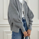 Cardigan mit Perlenverzierung aus Baumwollmischung – Produktansicht 5