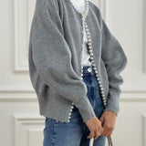 Cardigan mit Perlenverzierung aus Baumwollmischung – Produktansicht 5