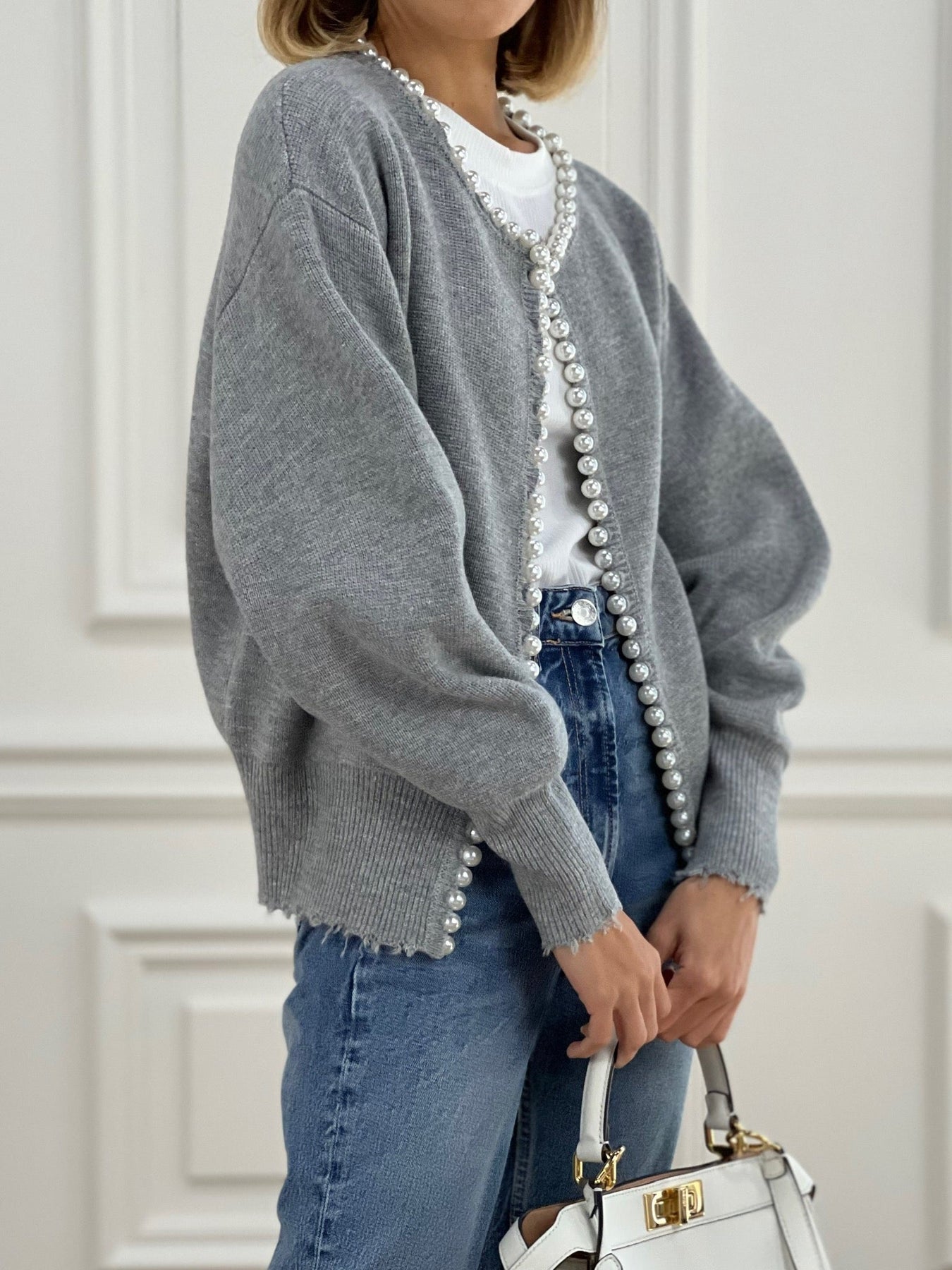 Cardigan mit Perlenverzierung aus Baumwollmischung – Produktansicht 5