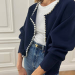 Cardigan mit Perlenverzierung aus Baumwollmischung – Produktansicht 7