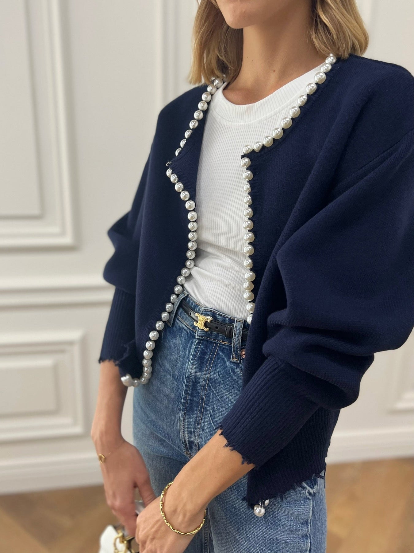 Cardigan mit Perlenverzierung aus Baumwollmischung – Produktansicht 7