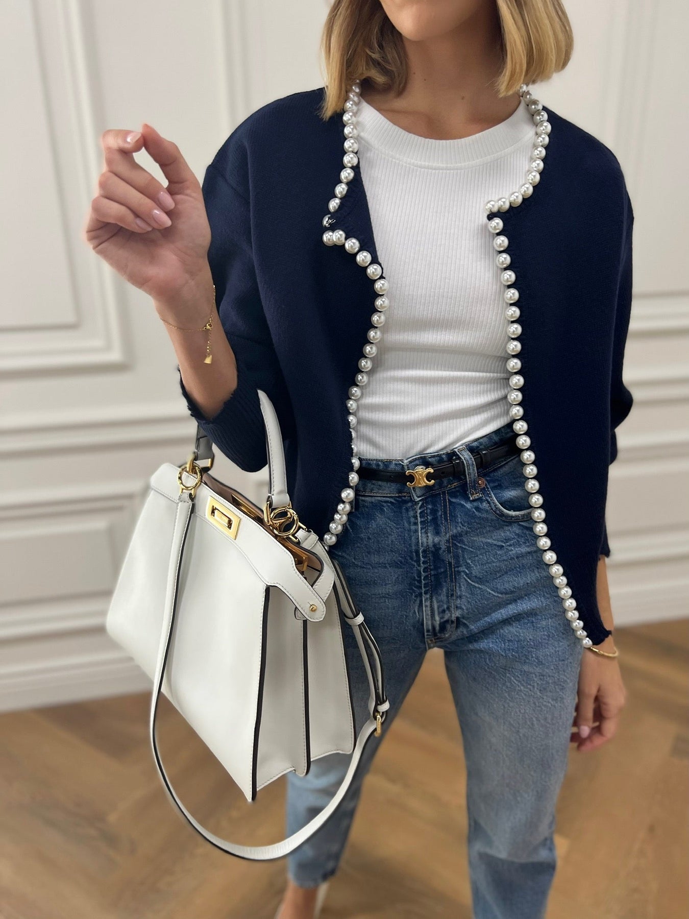 Cardigan mit Perlenverzierung aus Baumwollmischung – Produktansicht 8