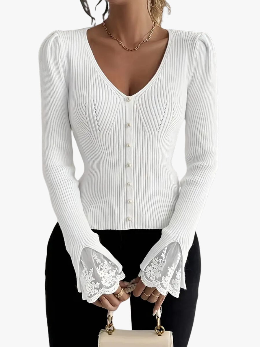 Gerippter Pullover mit V-Ausschnitt für jeden Tag – Produktansicht 2