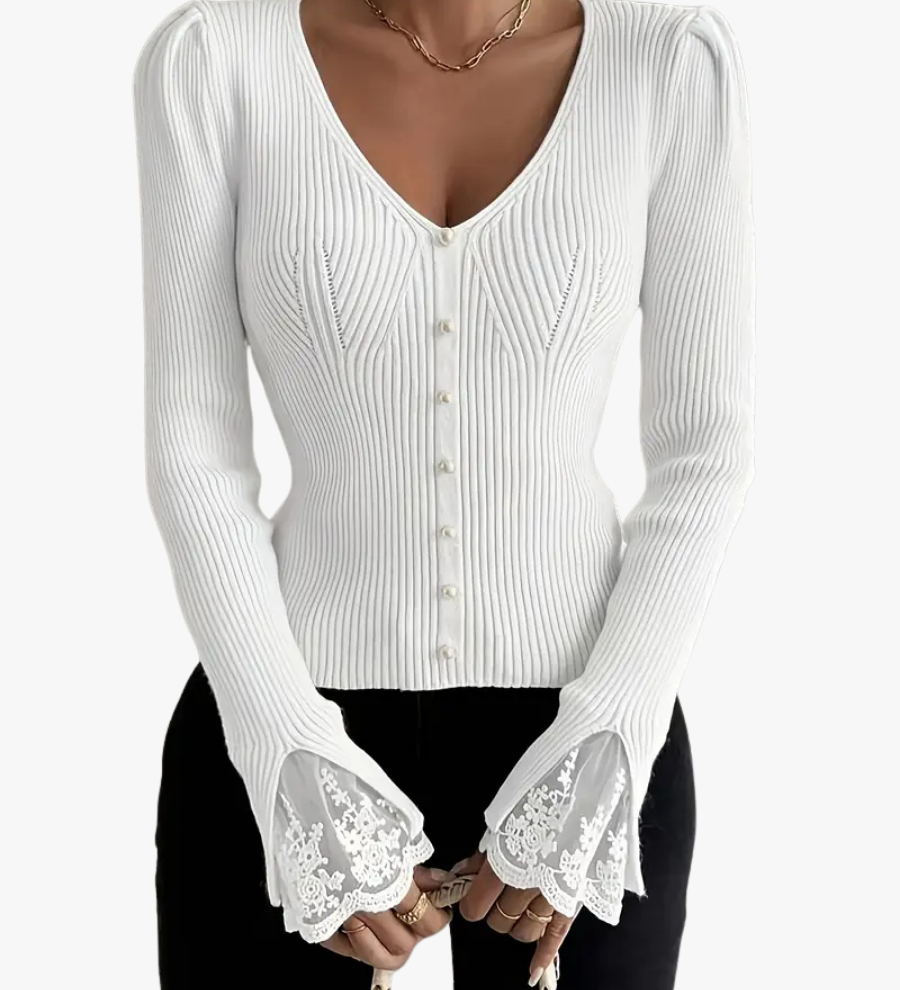 Gerippter Pullover mit V-Ausschnitt für jeden Tag – Produktansicht 2