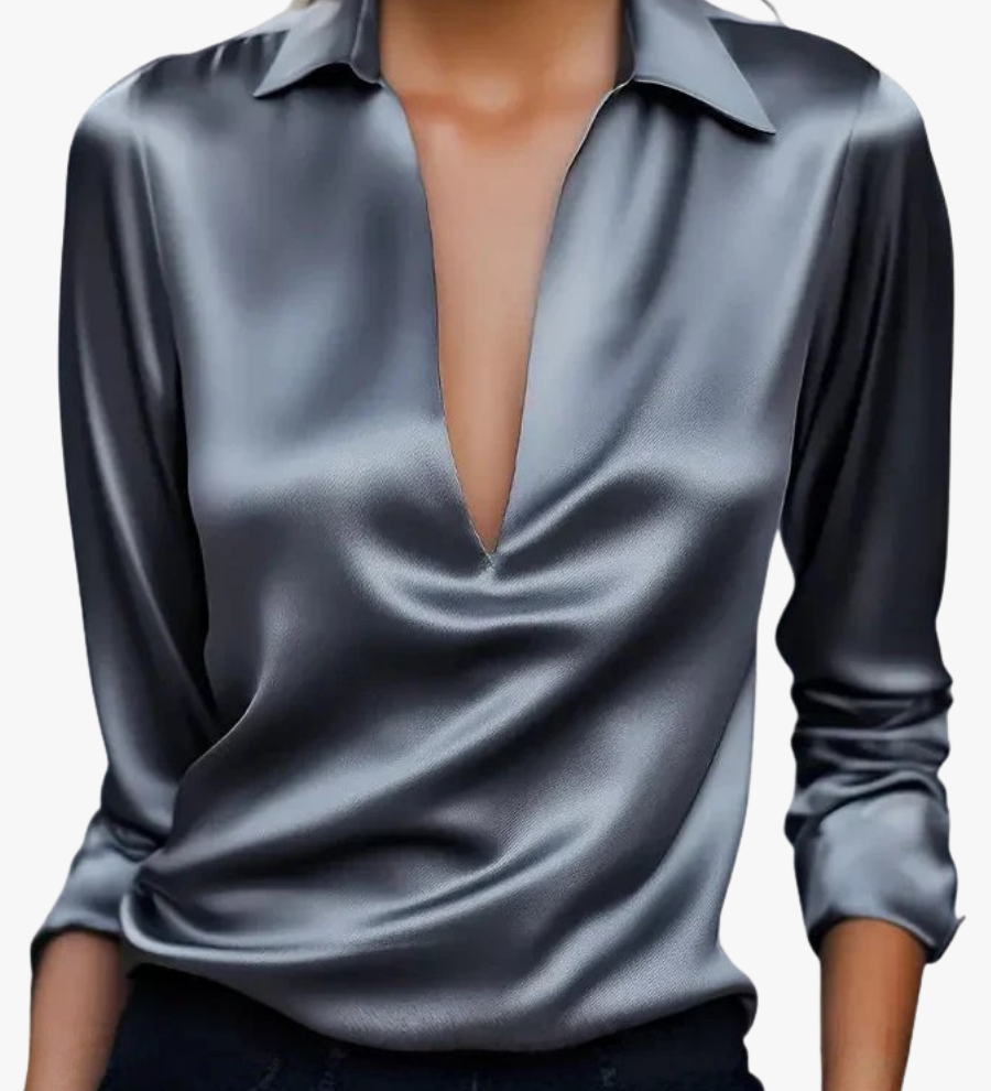 Elegante Satinbluse mit tiefem V-Ausschnitt – Produktansicht 1