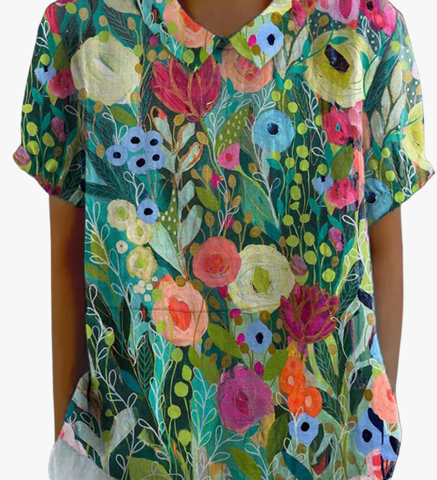 Blumenhemd mit Aquarellmuster in sanften Farben – Produktansicht 1