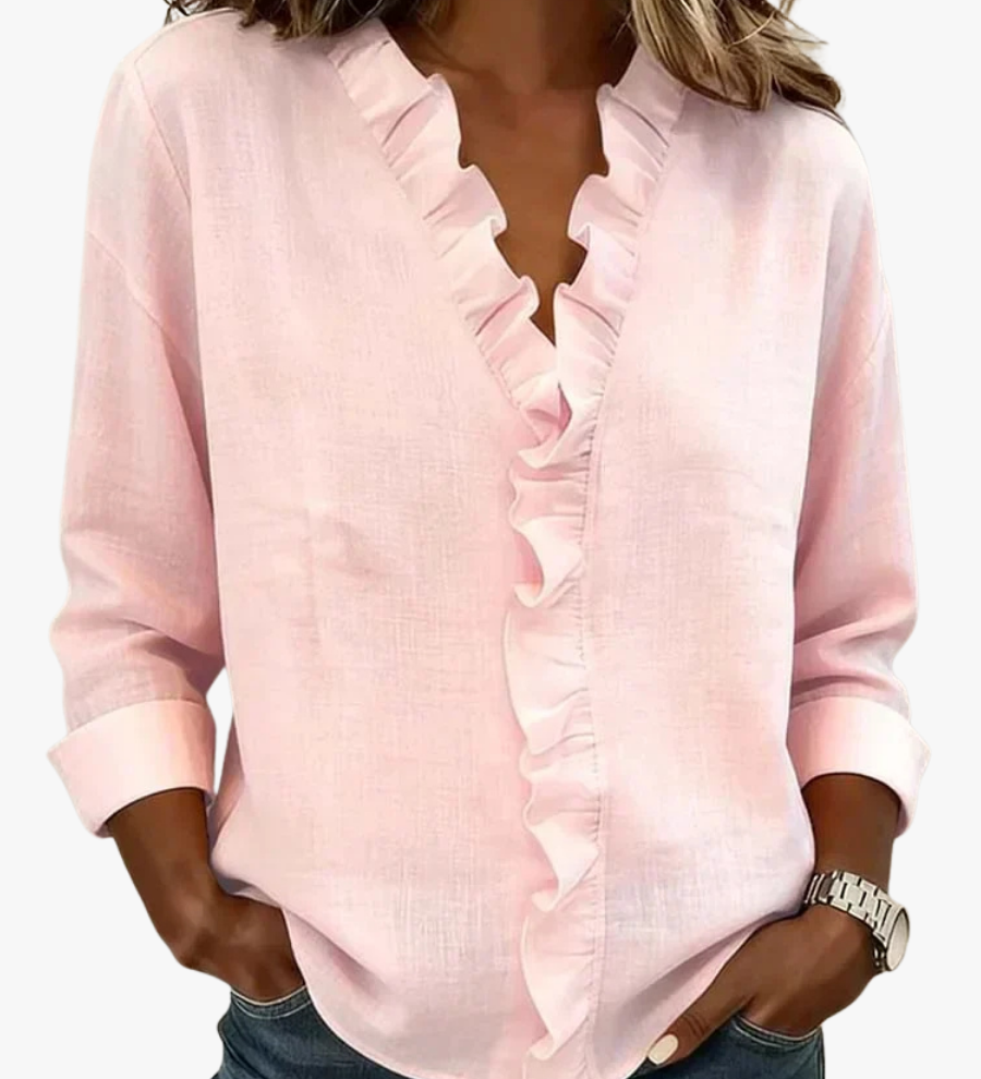 Bluse mit Volantkragen und V-Ausschnitt – Produktansicht 1