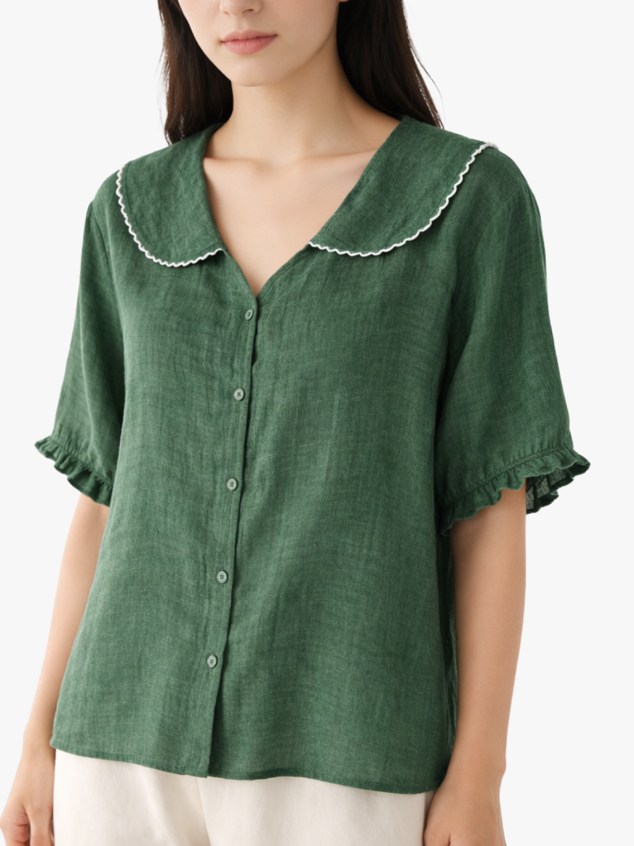 Bluse mit Peter-Pan-Kragen und voluminösen Ärmeln – Produktansicht 1