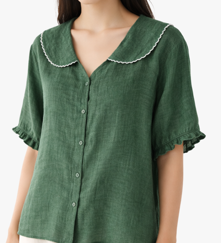 Bluse mit Peter-Pan-Kragen und voluminösen Ärmeln – Produktansicht 1