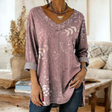 Bedruckte Bluse mit V-Ausschnitt – Produktansicht 2