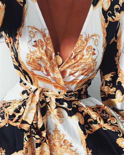 Bequemes Boho-Kleid mit buntem Druck mit Bindegürtel – Produktansicht 10