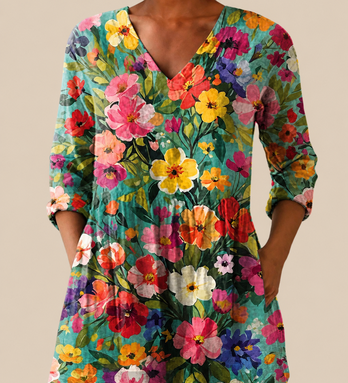Lang geschnittene Bluse mit ausdrucksstarkem Print – Produktansicht 1