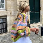 Weiche offene Strickjacke mit Farbakzenten – Produktansicht 5